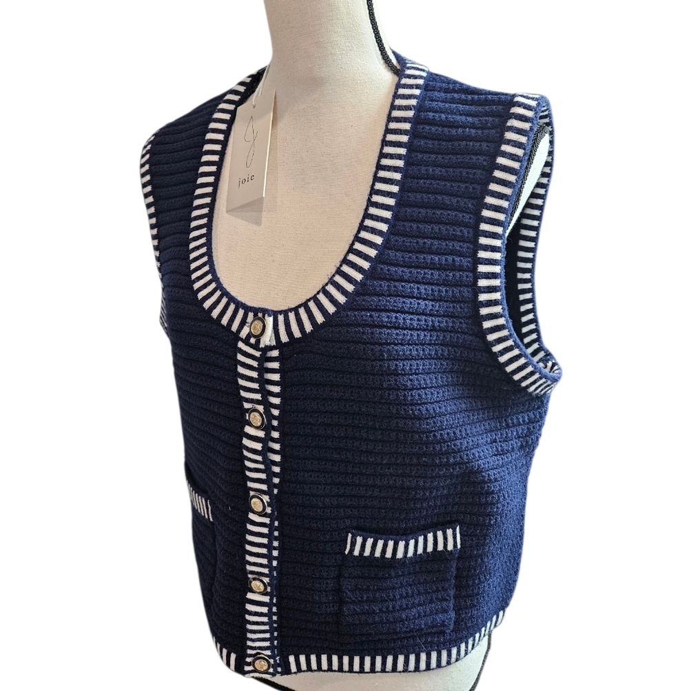 Joie Navy and White Buttoned Knit Nautical Sweater Vest NEW Womens - Picture 3 of 7